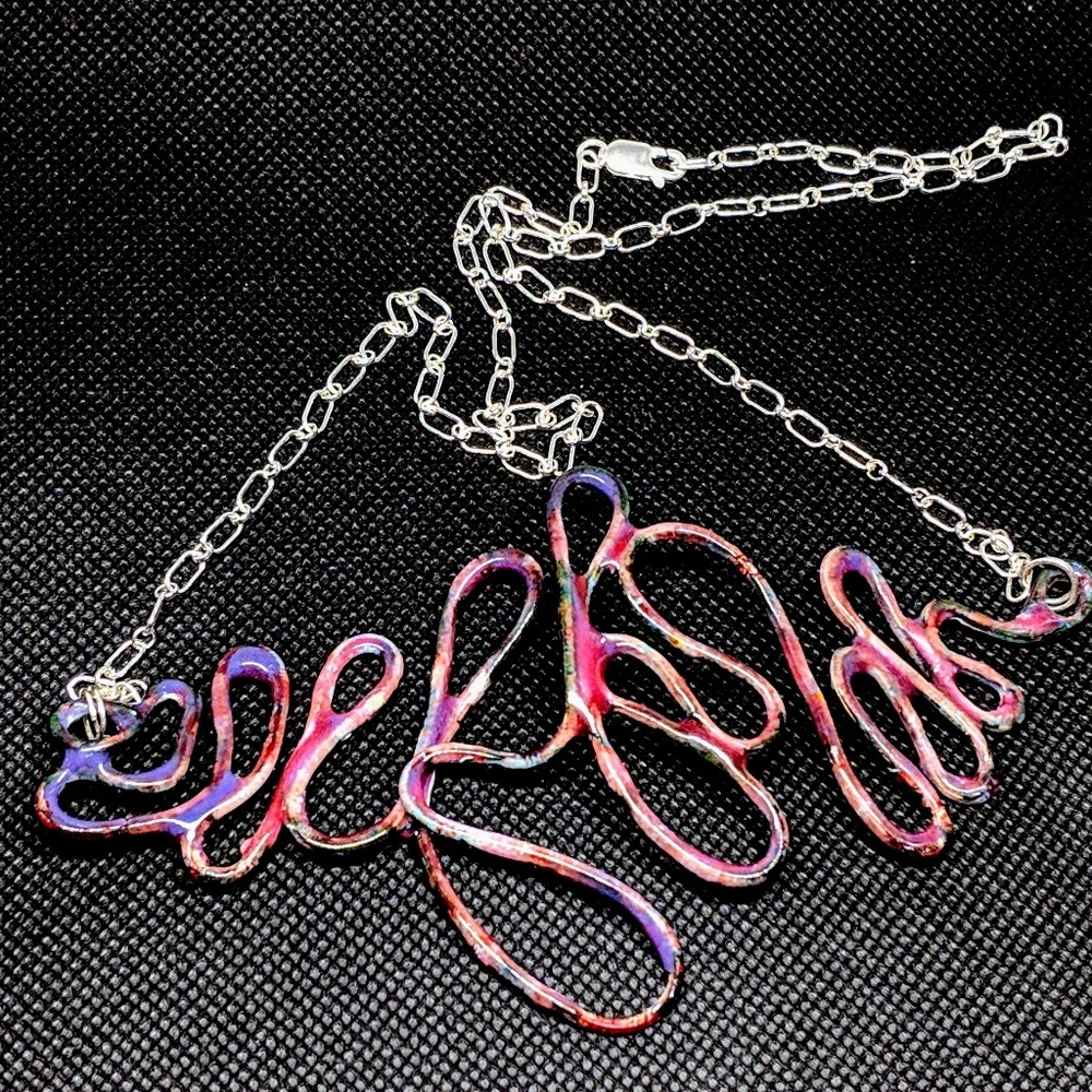 Vitreous Enamel Artisan Necklace on Sterling Chain
